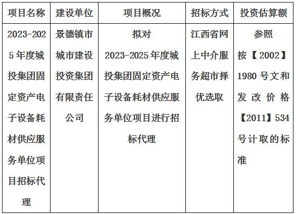2023-2025年度城投集團固定資產(chǎn)電子設(shè)備耗材供應(yīng)服務(wù)單位項目招標代理計劃公告