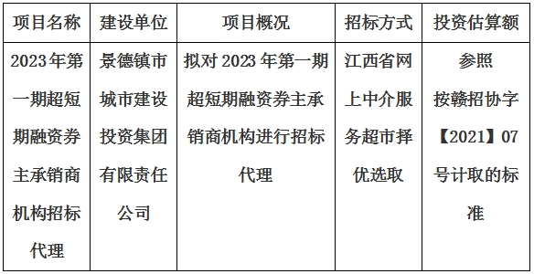 2023年第一期超短期融資券主承銷(xiāo)商機(jī)構(gòu)招標(biāo)代理計(jì)劃公告