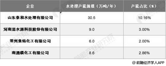 中國主要水處理藥劑企業(yè)產能統(tǒng)計情況
